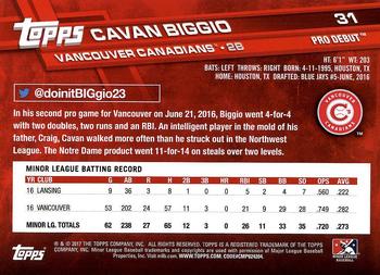 2017 Topps Pro Debut #31 Cavan Biggio Back