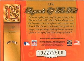 2003 Donruss Classics - Legends of the Fall #LF-4 Mel Ott Back