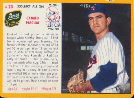 1961 Peters Meats Minnesota Twins #23 Camilo Pascual Front