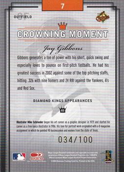 2003 Donruss Diamond Kings - Framed Black (Gold Foil) #7 Jay Gibbons Back