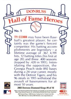2003 Donruss Diamond Kings - HOF Heroes Reprints #9 Ty Cobb Back