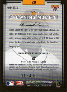 2003 Donruss Diamond Kings - Framed Gray (Silver Foil) #28 Randall Simon Back