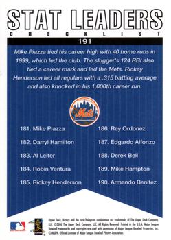 2000 Upper Deck Victory #191 Mike Piazza / Rickey Henderson Back
