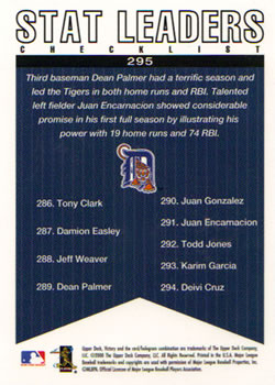 2000 Upper Deck Victory #295 Dean Palmer / Juan Encarnacion Back