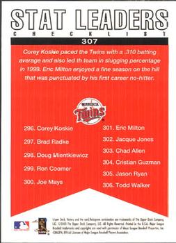 2000 Upper Deck Victory #307 Corey Koskie / Eric Milton Back