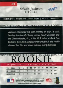 2003 Donruss/Leaf/Playoff (DLP) Rookies & Traded - 2003 Donruss Elite Extra Edition #53 Edwin Jackson Back