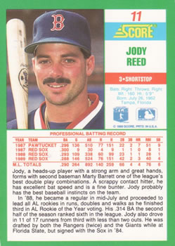 1990 Score #11 Jody Reed Back