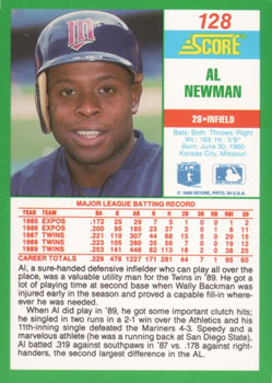 1990 Score #128 Al Newman Back