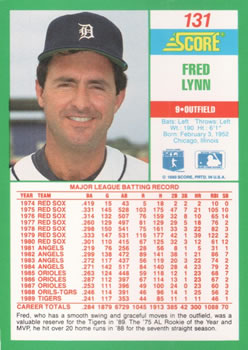 1990 Score #131 Fred Lynn Back