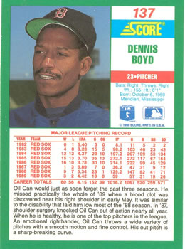 1990 Score #137 Dennis Boyd Back