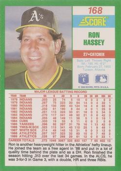 1990 Score #168 Ron Hassey Back