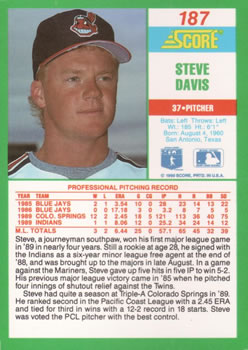 1990 Score #187 Steve Davis Back