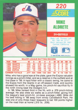 1990 Score #220 Mike Aldrete Back