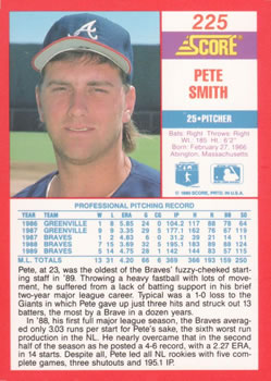 1990 Score #225 Pete Smith Back