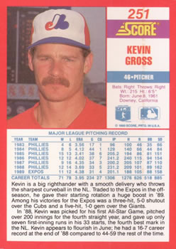 1990 Score #251 Kevin Gross Back
