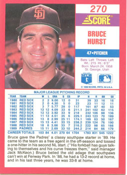 1990 Score #270 Bruce Hurst Back