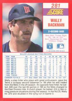 1990 Score #281 Wally Backman Back