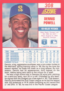 1990 Score #308 Dennis Powell Back