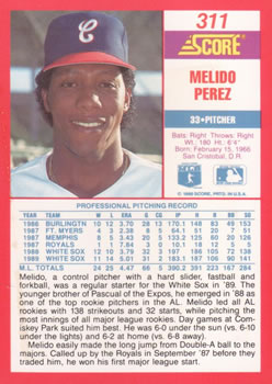 1990 Score #311 Melido Perez Back
