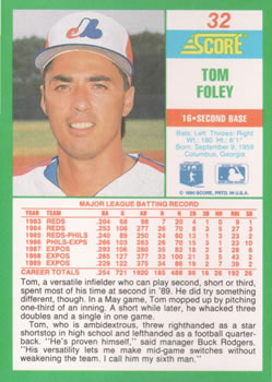 1990 Score #32 Tom Foley Back