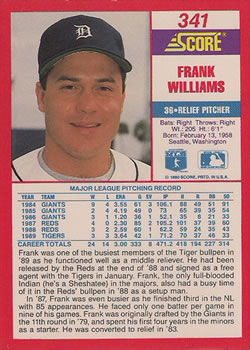 1990 Score #341 Frank Williams Back
