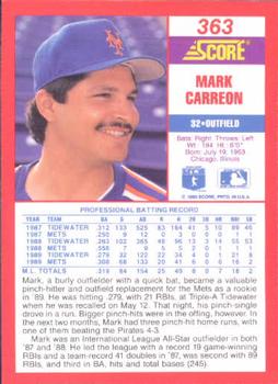 1990 Score #363 Mark Carreon Back