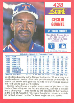 1990 Score #438 Cecilio Guante Back