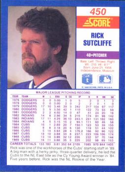 1990 Score #450 Rick Sutcliffe Back