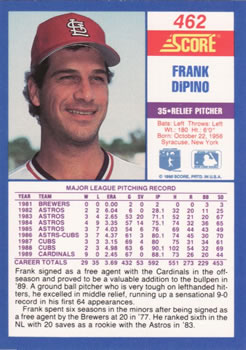 1990 Score #462 Frank DiPino Back