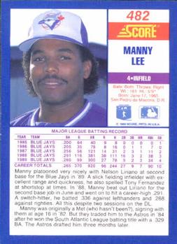1990 Score #482 Manny Lee Back