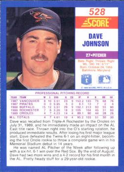 1990 Score #528 Dave Johnson Back