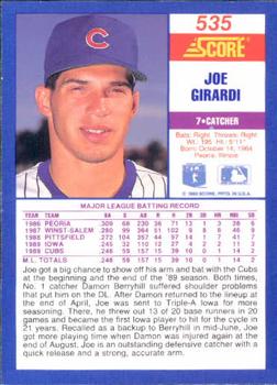 1990 Score #535 Joe Girardi Back