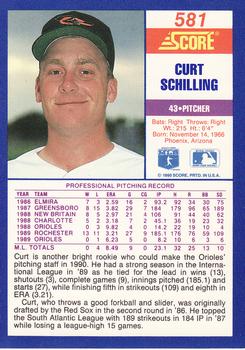 1990 Score #581 Curt Schilling Back