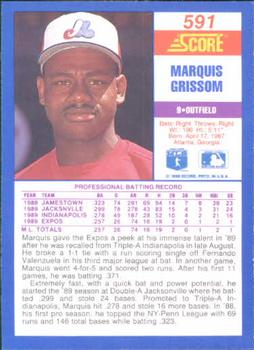 1990 Score #591 Marquis Grissom Back