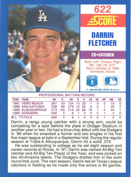 1990 Score #622 Darrin Fletcher Back