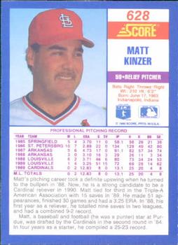 1990 Score #628 Matt Kinzer Back