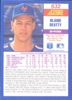 1990 Score #632 Blaine Beatty Back