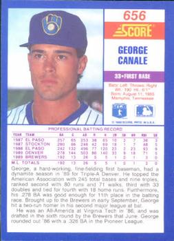 1990 Score #656 George Canale Back