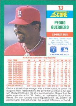 1990 Score #13 Pedro Guerrero Back
