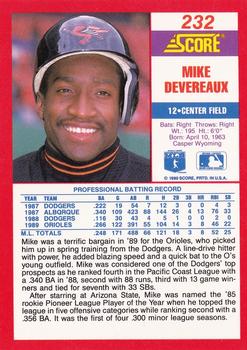 1990 Score #232 Mike Devereaux Back