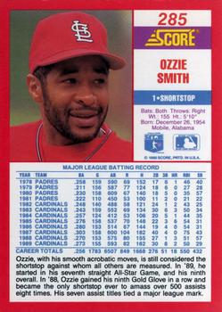 1990 Score #285 Ozzie Smith Back
