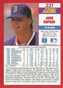 1990 Score #331 John Dopson Back