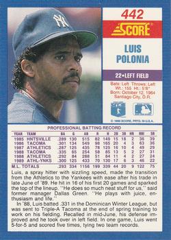 1990 Score #442 Luis Polonia Back