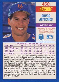 1990 Score #468 Gregg Jefferies Back
