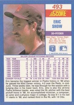 1990 Score #493 Eric Show Back