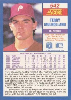 1990 Score #542 Terry Mulholland Back