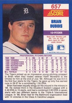 1990 Score #657 Brian DuBois Back