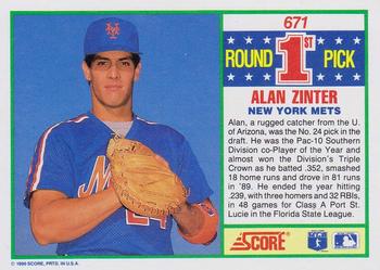1990 Score #671 Alan Zinter Back