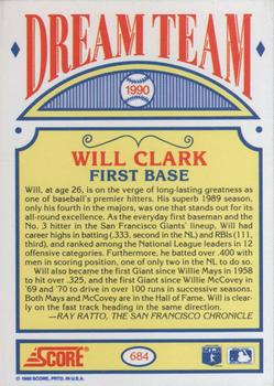 1990 Score #684 Will Clark Back