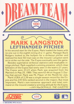 1990 Score #688 Mark Langston Back